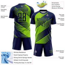 Load image into Gallery viewer, Custom Navy Neon Green Line Sublimation Soccer Uniform Jersey

