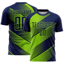 Load image into Gallery viewer, Custom Navy Neon Green Line Sublimation Soccer Uniform Jersey
