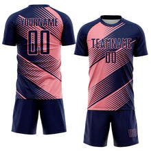 Load image into Gallery viewer, Custom Navy Medium Pink Line Sublimation Soccer Uniform Jersey
