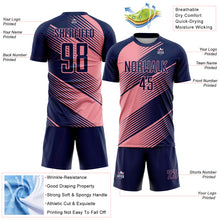 Load image into Gallery viewer, Custom Navy Medium Pink Line Sublimation Soccer Uniform Jersey
