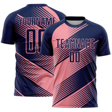 Load image into Gallery viewer, Custom Navy Medium Pink Line Sublimation Soccer Uniform Jersey
