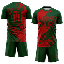 Load image into Gallery viewer, Custom Green Red Line Sublimation Soccer Uniform Jersey
