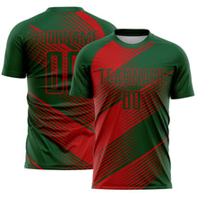 Load image into Gallery viewer, Custom Green Red Line Sublimation Soccer Uniform Jersey
