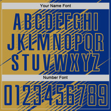 Load image into Gallery viewer, Custom Royal Old Gold Line Sublimation Soccer Uniform Jersey
