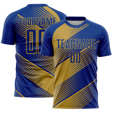 Load image into Gallery viewer, Custom Royal Old Gold Line Sublimation Soccer Uniform Jersey
