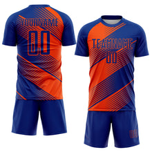 Load image into Gallery viewer, Custom Royal Orange Line Sublimation Soccer Uniform Jersey
