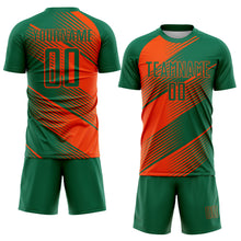 Load image into Gallery viewer, Custom Kelly Green Orange Line Sublimation Soccer Uniform Jersey
