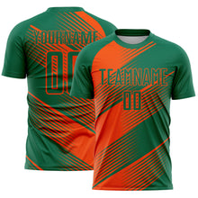 Load image into Gallery viewer, Custom Kelly Green Orange Line Sublimation Soccer Uniform Jersey
