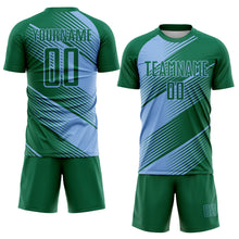 Load image into Gallery viewer, Custom Kelly Green Light Blue Line Sublimation Soccer Uniform Jersey
