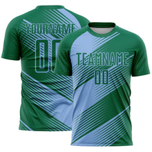 Load image into Gallery viewer, Custom Kelly Green Light Blue Line Sublimation Soccer Uniform Jersey
