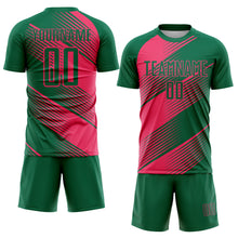 Load image into Gallery viewer, Custom Kelly Green Neon Pink Line Sublimation Soccer Uniform Jersey
