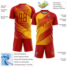 Load image into Gallery viewer, Custom Red Gold Line Sublimation Soccer Uniform Jersey
