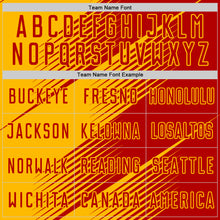 Load image into Gallery viewer, Custom Red Gold Line Sublimation Soccer Uniform Jersey
