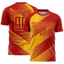 Load image into Gallery viewer, Custom Red Gold Line Sublimation Soccer Uniform Jersey
