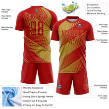 Load image into Gallery viewer, Custom Red Old Gold Line Sublimation Soccer Uniform Jersey
