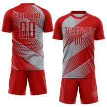 Charger l&#39;image dans la galerie, Custom Red Gray Line Sublimation Soccer Uniform Jersey
