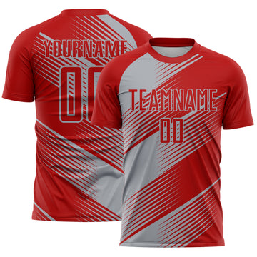 Custom Red Gray Line Sublimation Soccer Uniform Jersey
