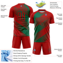 Load image into Gallery viewer, Custom Red Kelly Green Line Sublimation Soccer Uniform Jersey
