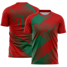 Load image into Gallery viewer, Custom Red Kelly Green Line Sublimation Soccer Uniform Jersey
