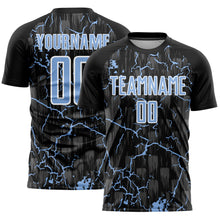 Load image into Gallery viewer, Custom Black Light Blue-White Lightning Sublimation Soccer Uniform Jersey
