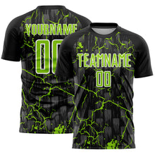 Load image into Gallery viewer, Custom Black Neon Green-White Lightning Sublimation Soccer Uniform Jersey
