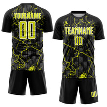 Load image into Gallery viewer, Custom Black Neon Yellow-White Lightning Sublimation Soccer Uniform Jersey
