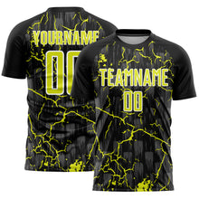 Load image into Gallery viewer, Custom Black Neon Yellow-White Lightning Sublimation Soccer Uniform Jersey
