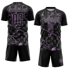 Load image into Gallery viewer, Custom Black Light Purple Lightning Sublimation Soccer Uniform Jersey
