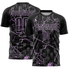 Load image into Gallery viewer, Custom Black Light Purple Lightning Sublimation Soccer Uniform Jersey
