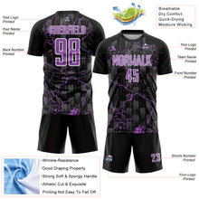 Load image into Gallery viewer, Custom Black Medium Purple-White Lightning Sublimation Soccer Uniform Jersey
