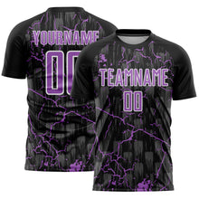 Load image into Gallery viewer, Custom Black Medium Purple-White Lightning Sublimation Soccer Uniform Jersey
