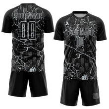 Load image into Gallery viewer, Custom Black Silver Lightning Sublimation Soccer Uniform Jersey
