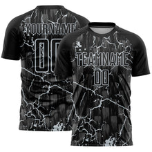 Load image into Gallery viewer, Custom Black Silver Lightning Sublimation Soccer Uniform Jersey
