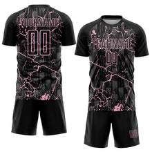 Load image into Gallery viewer, Custom Black Light Pink Lightning Sublimation Soccer Uniform Jersey
