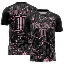 Load image into Gallery viewer, Custom Black Light Pink Lightning Sublimation Soccer Uniform Jersey
