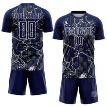 Загрузить изображение в средство просмотра галереи, Custom Navy White Lightning Sublimation Soccer Uniform Jersey
