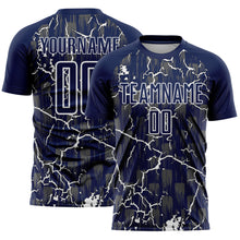 Загрузить изображение в средство просмотра галереи, Custom Navy White Lightning Sublimation Soccer Uniform Jersey
