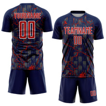 Load image into Gallery viewer, Custom Navy Red-White Lightning Sublimation Soccer Uniform Jersey
