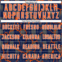 Load image into Gallery viewer, Custom Navy Orange-White Lightning Sublimation Soccer Uniform Jersey
