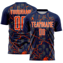 Load image into Gallery viewer, Custom Navy Orange-White Lightning Sublimation Soccer Uniform Jersey

