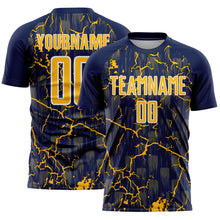 Load image into Gallery viewer, Custom Navy Gold-White Lightning Sublimation Soccer Uniform Jersey
