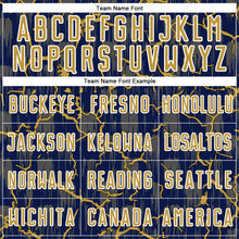 Load image into Gallery viewer, Custom Navy Old Gold-White Lightning Sublimation Soccer Uniform Jersey
