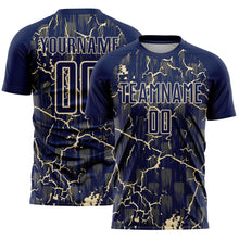 Load image into Gallery viewer, Custom Navy Cream Lightning Sublimation Soccer Uniform Jersey
