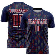 Load image into Gallery viewer, Custom Navy Crimson-White Lightning Sublimation Soccer Uniform Jersey
