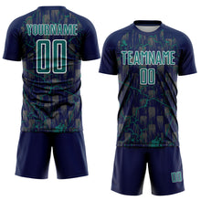 Load image into Gallery viewer, Custom Navy Teal-White Lightning Sublimation Soccer Uniform Jersey
