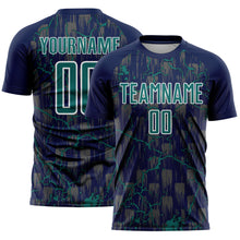 Load image into Gallery viewer, Custom Navy Teal-White Lightning Sublimation Soccer Uniform Jersey
