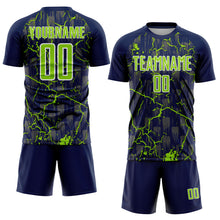 Load image into Gallery viewer, Custom Navy Neon Green-White Lightning Sublimation Soccer Uniform Jersey
