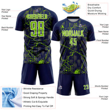 Load image into Gallery viewer, Custom Navy Neon Green-White Lightning Sublimation Soccer Uniform Jersey
