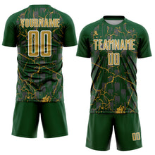 Load image into Gallery viewer, Custom Green Old Gold-White Lightning Sublimation Soccer Uniform Jersey
