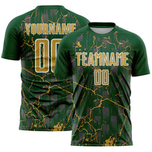 Load image into Gallery viewer, Custom Green Old Gold-White Lightning Sublimation Soccer Uniform Jersey
